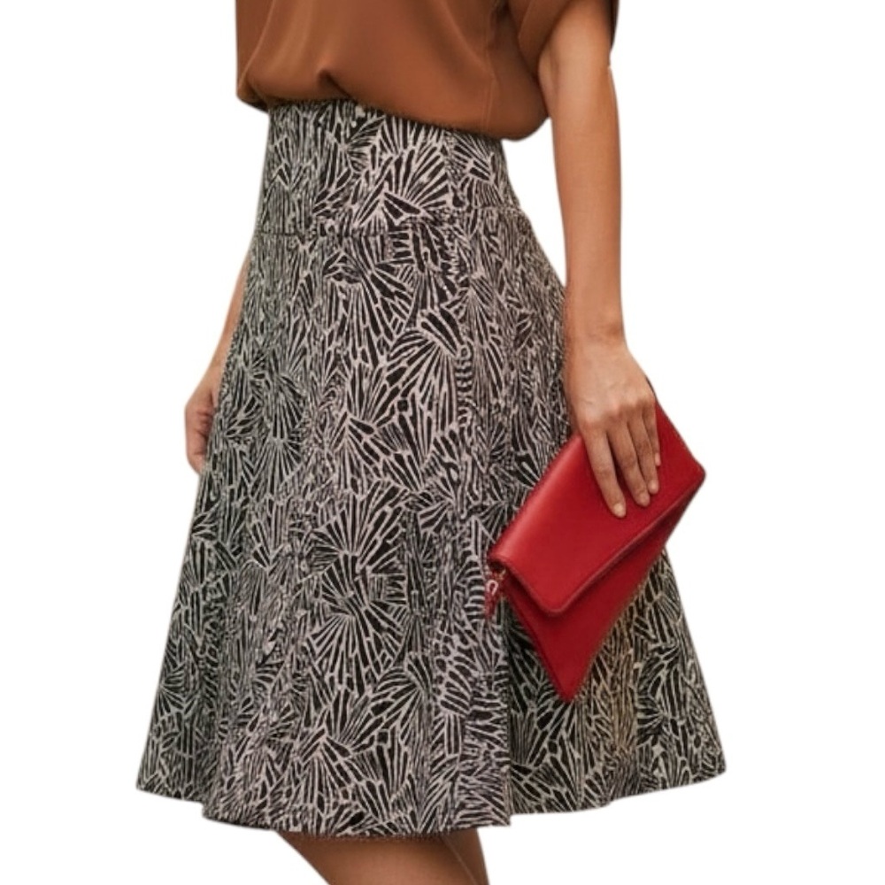 Anthropologie Skirt Lapis Safari Tropical Brown Ivory Flared Pull On Sz M